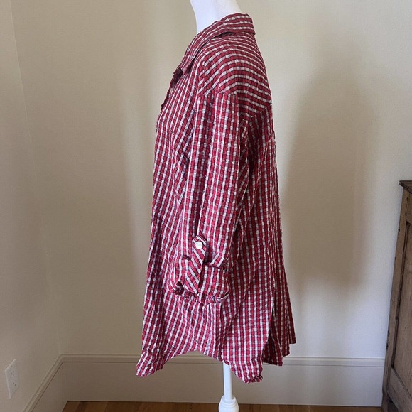 Vtg Lady Lori Womens Red Plaid Tunic Top Sz XL Lagenlook Button Up Lumberjack - Picture 5 of 15